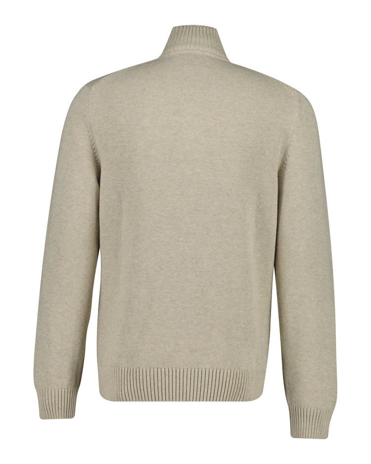 Bawełniany sweter męski z zamkiem do połowy regular fit beżowy