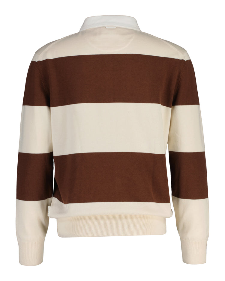 Bawełniany sweter męski w paski z kołnierzykiem polo regular fit