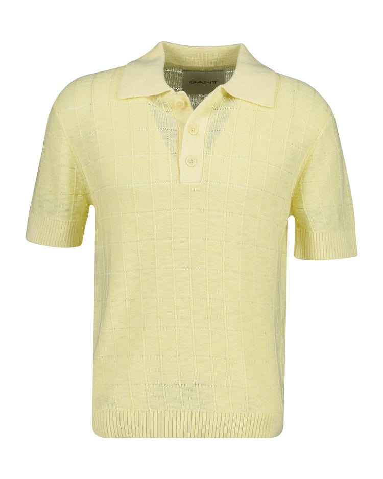 Sweter męski z kołnierzykiem polo z długim rękawem regular fit żółty