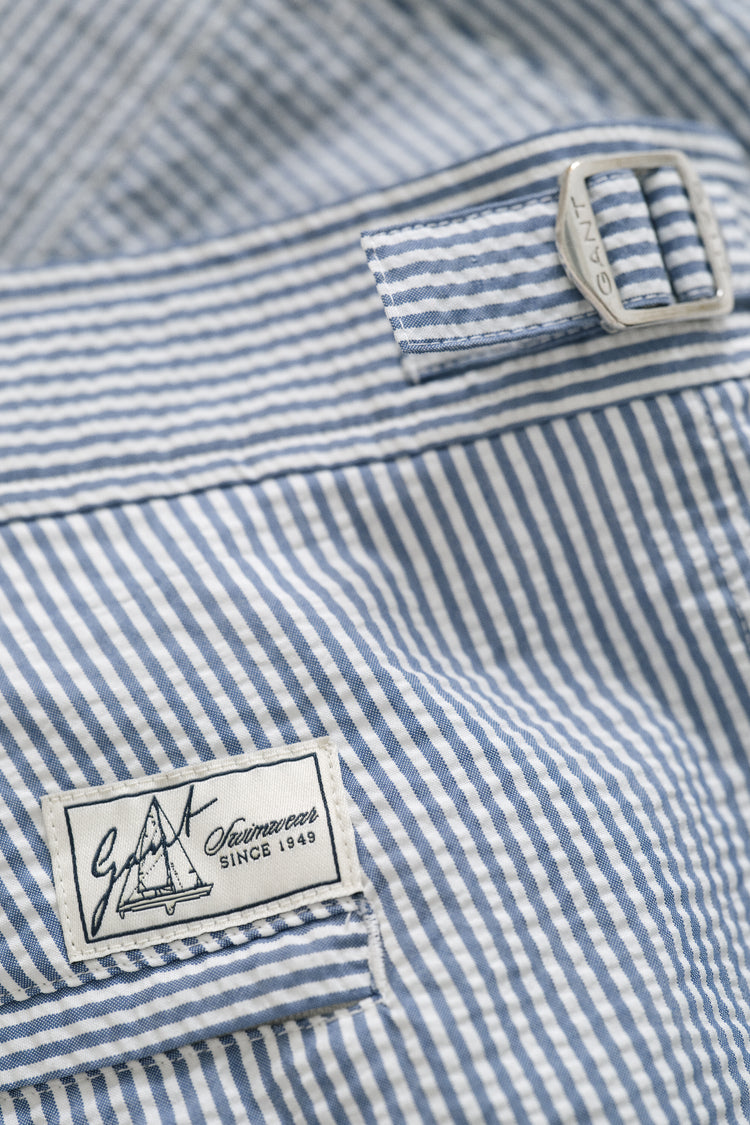 Szorty kąpielowe męskie w paski slim fit niebieskie