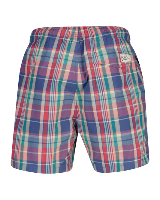 Szorty kąpielowe męskie w kratkę regular fit czerwone