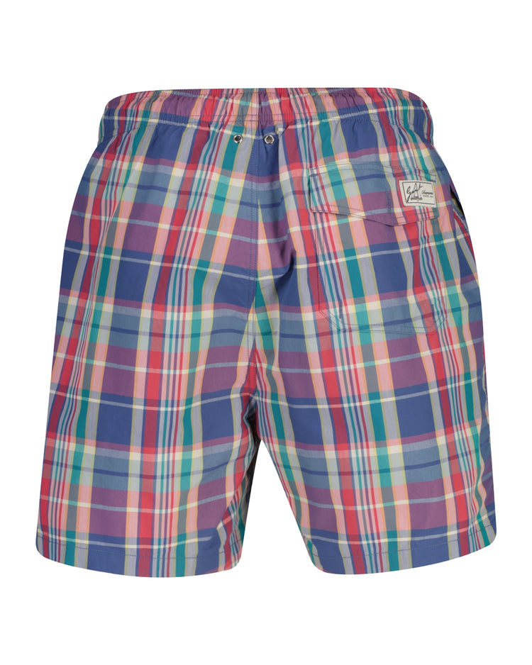 Szorty kąpielowe męskie w kratkę regular fit czerwone