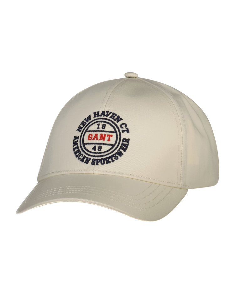 Bawełniana czapka z daszkiem męska z nadrukiem kremowa