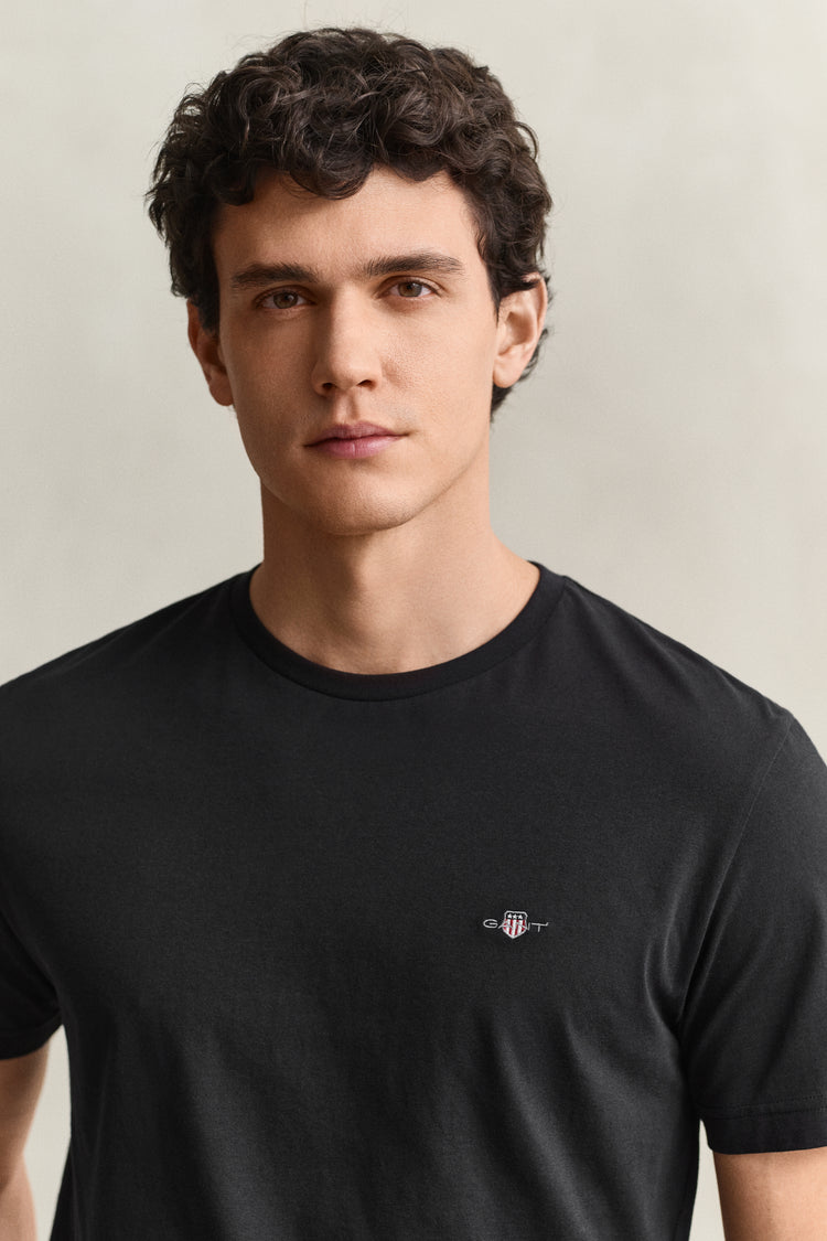 T-shirt męski z okrągłym dekoltem regular fit czarny