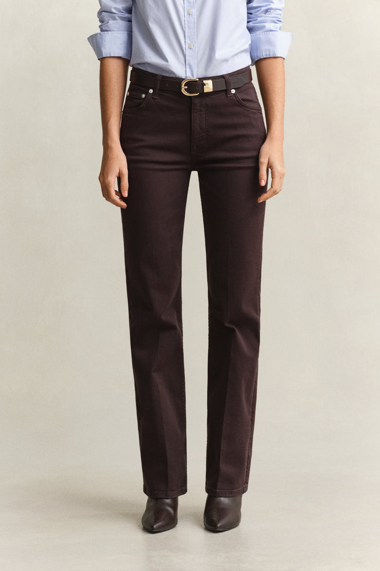 Jeansy damskie flare fit brązowe