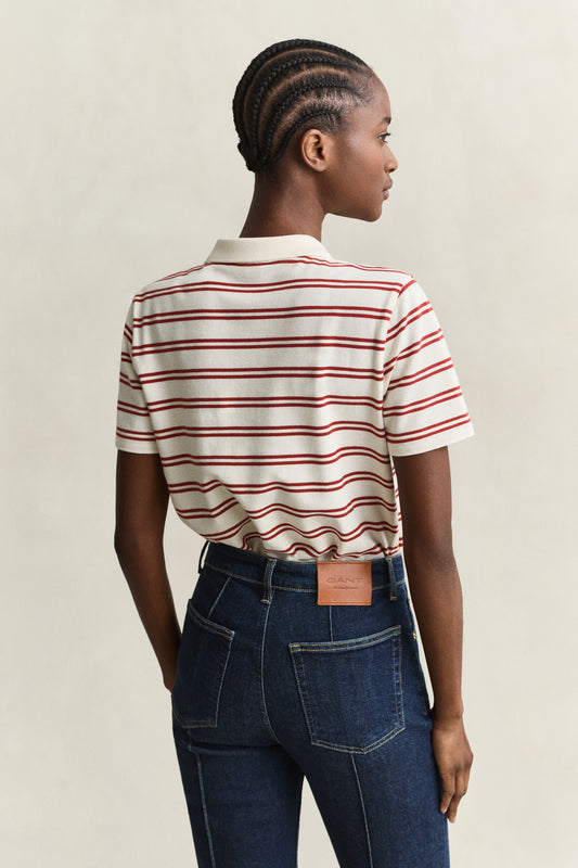 Koszulka polo damska w paski regular fit