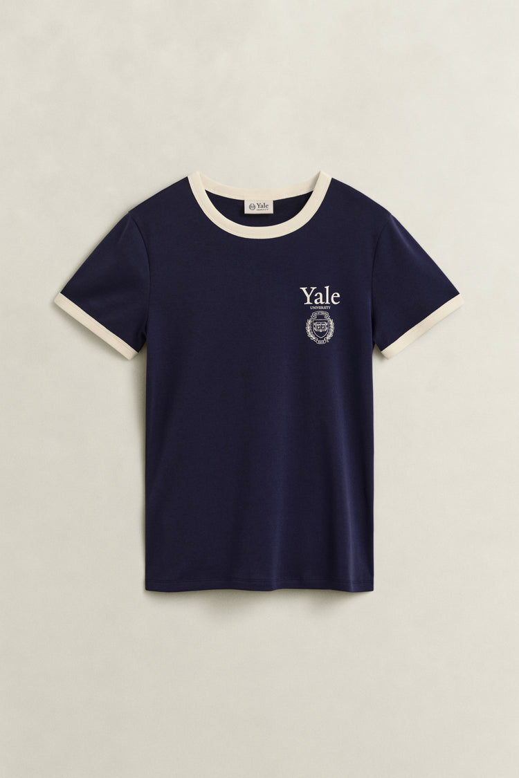 T-shirt Yale damski slim fit granatowy