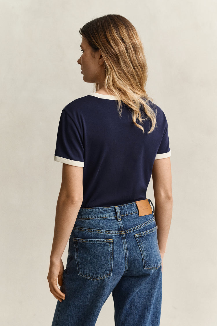 T-shirt Yale damski slim fit granatowy