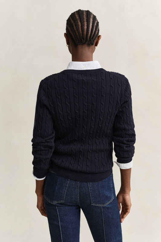 Sweter damski z dekoltem V slim fit granatowy
