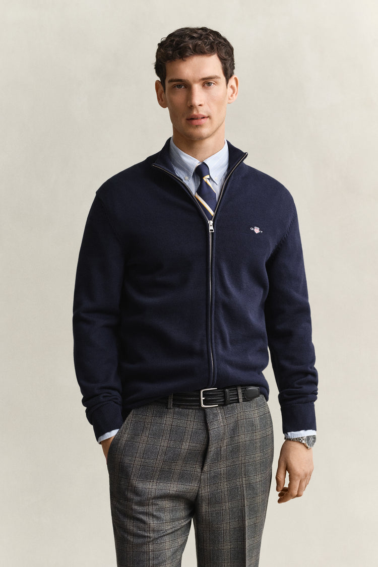 Sweter męski z zamkiem regular fit granatowy