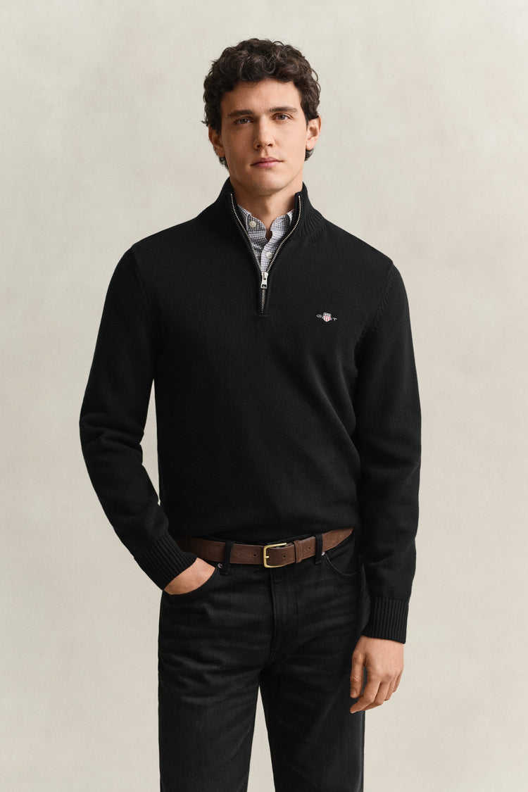 Sweter męski z zamkiem do połowy regular fit czarny