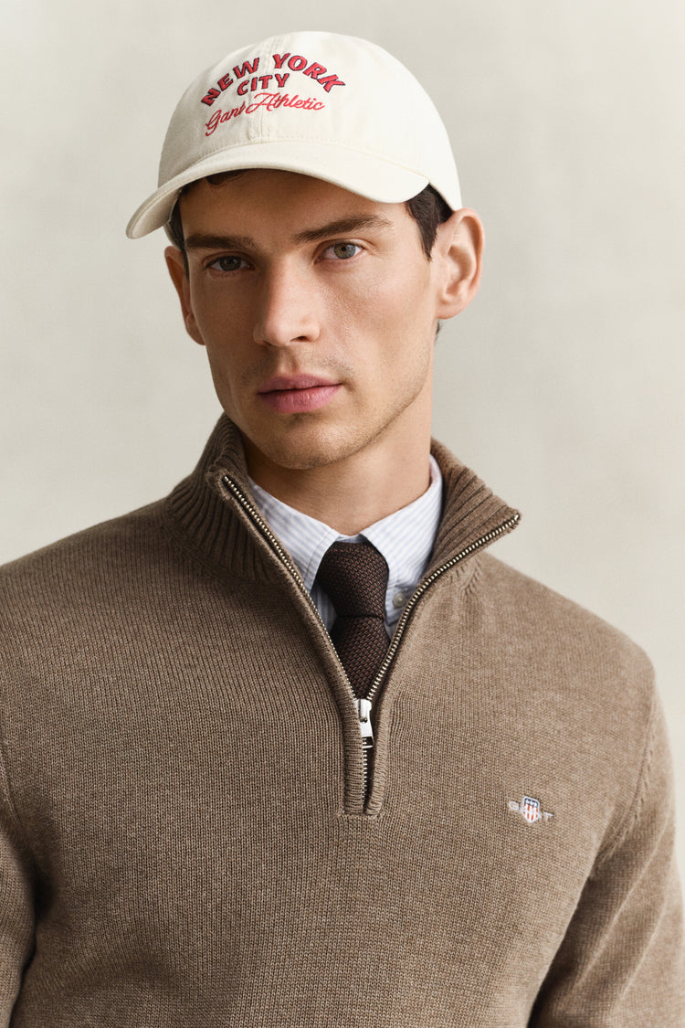Bawełniana bluza męska half zip brązowa