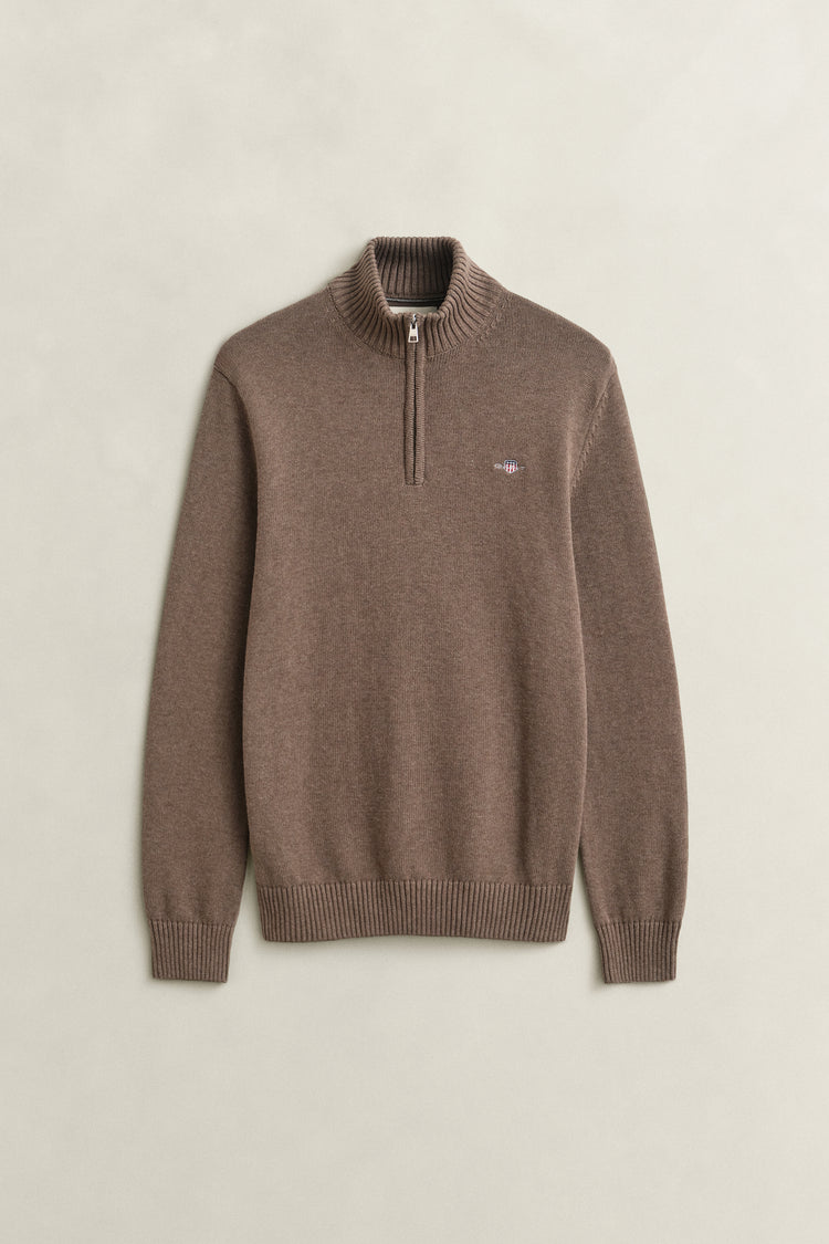 Bawełniana bluza męska half zip brązowa