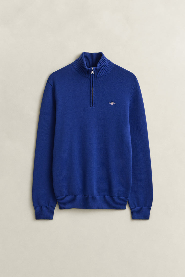 Bawełniany sweter męski half zip niebieski
