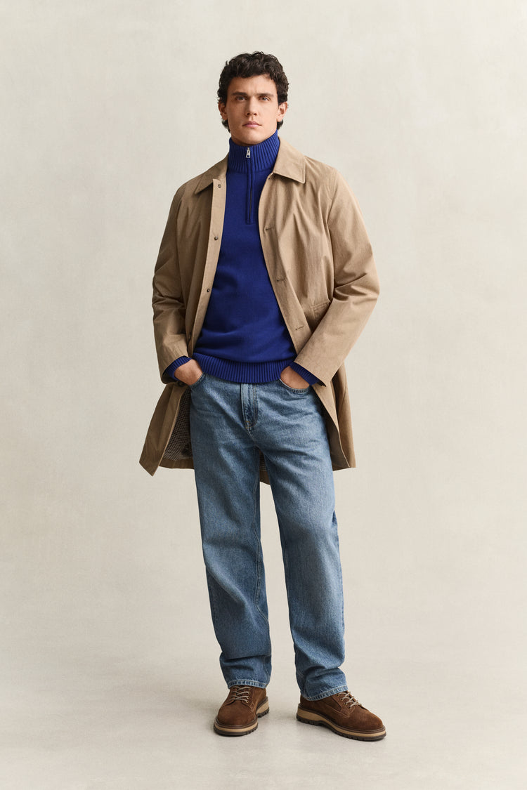 Bawełniany sweter męski half zip niebieski