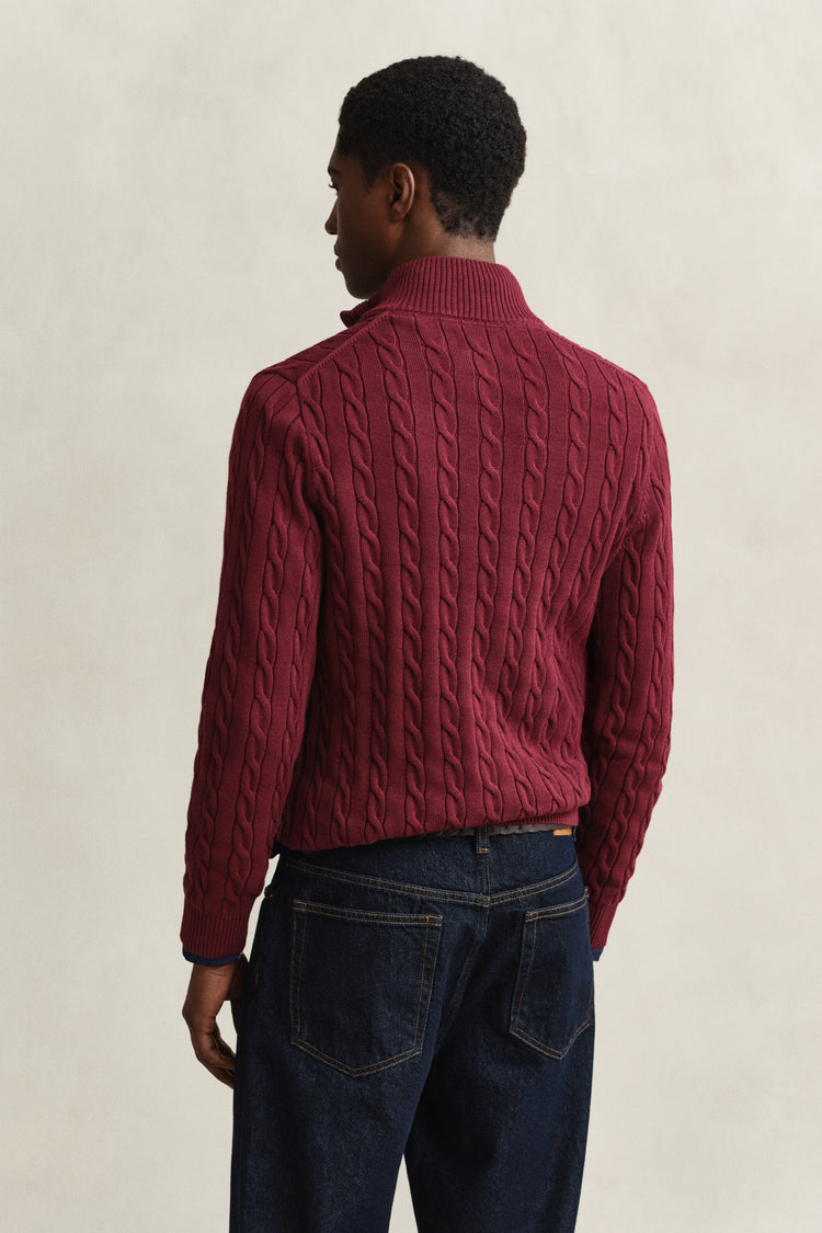Bawełniany sweter męski half zip regular fit bordowy