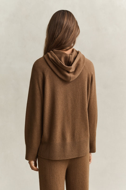 Bluza damska z kapturem relaxed fit brązowa