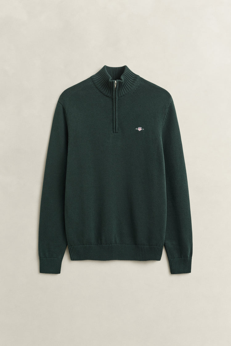 Sweter męski z zamkiem do połowy regular fit zielony