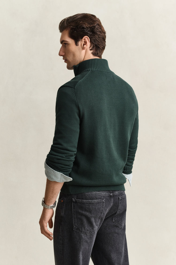 Sweter męski z zamkiem do połowy regular fit zielony