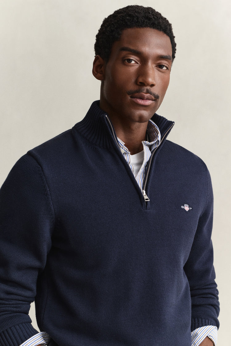 Sweter męski z zamkiem do połowy regular fit granatowy