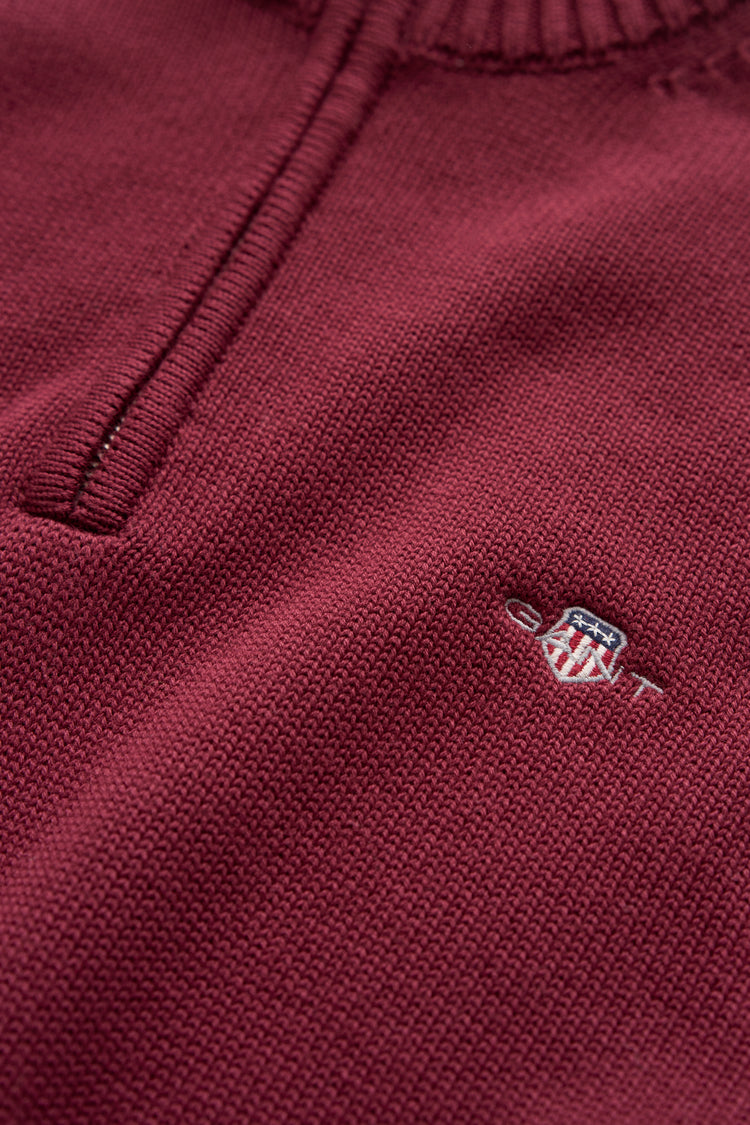 Bawełniany sweter męski half zip bordowy