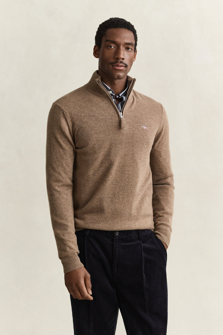 Sweter z wełny jagnięcej męski regular fit beżowy