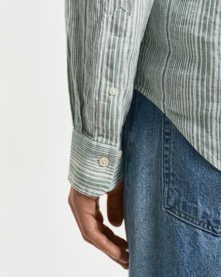 Koszula męska w paski z długim rękawem regular fit zielona