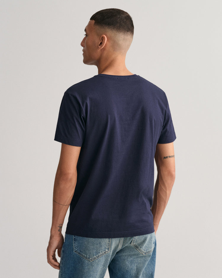 Koszulka męska z dekoltem V slim fit granatowa