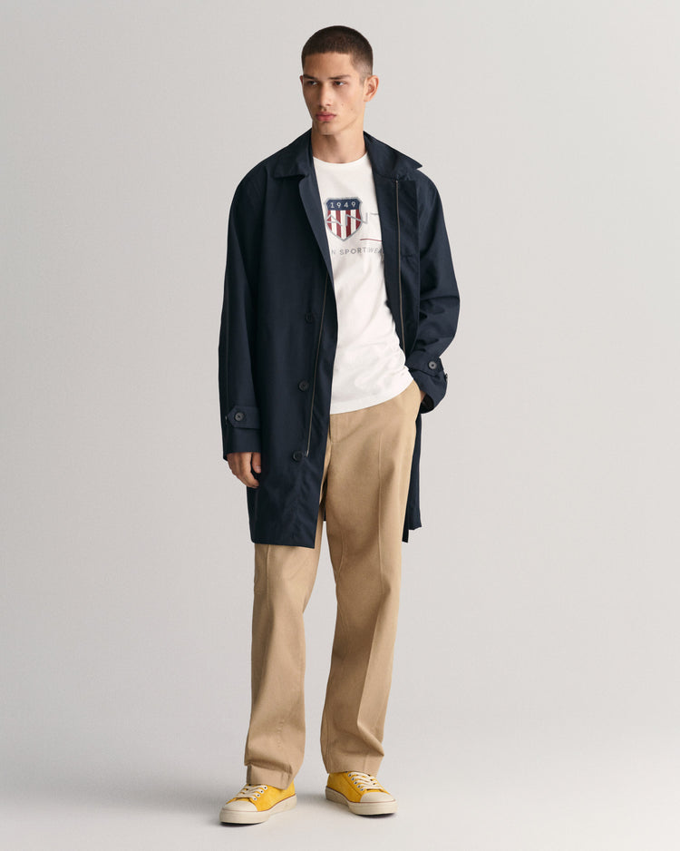 Bawełniana koszulka męska z nadrukiem regular fit biała