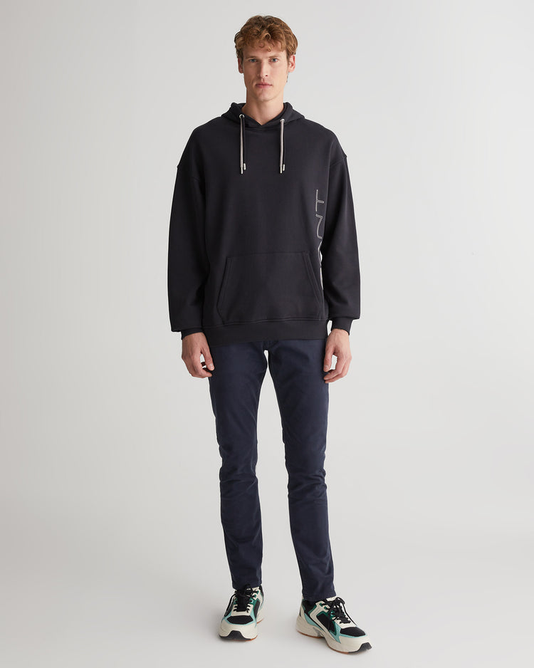 Bawełniana bluza męska z nadrukiem z kapturem regular fit czarna