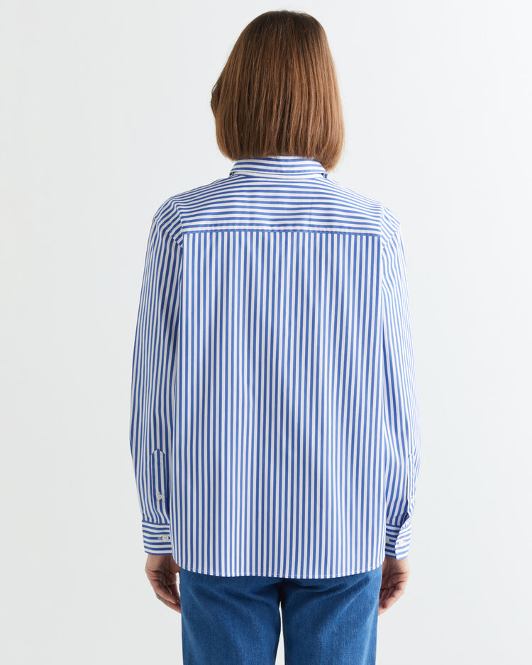 Koszula damska w paski z długim rękawem regular fit niebieska