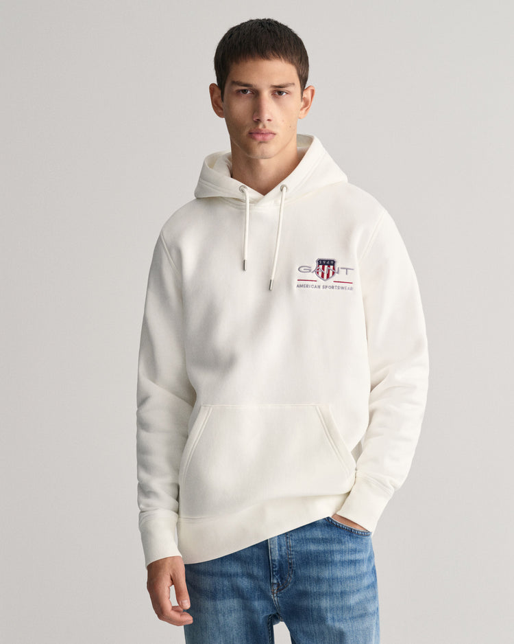 Bluza męska z nadrukiem z kapturem regular fit kremowa