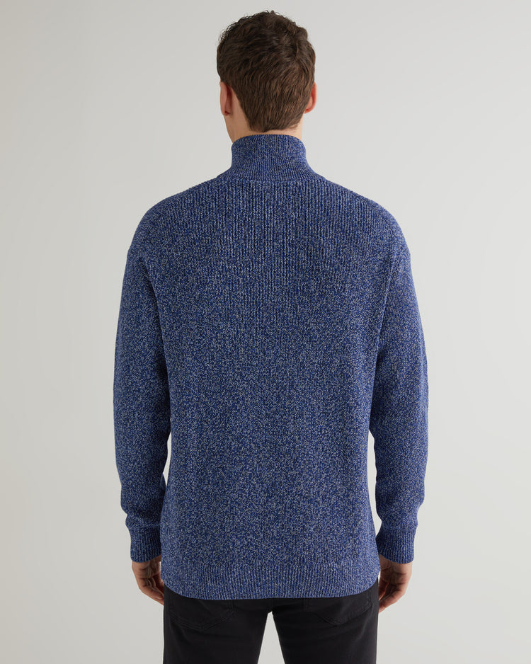 Bawełniany sweter męski z nadrukiem z zamkiem do połowy relaxed fit