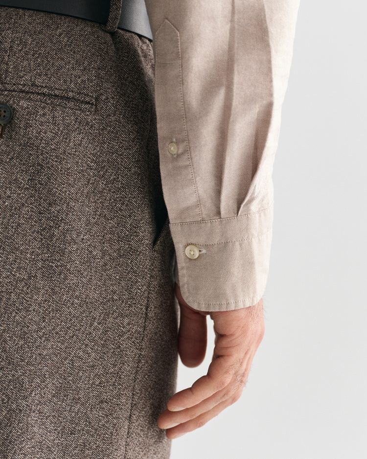 Koszula męska długi rękaw regular fit brązowa