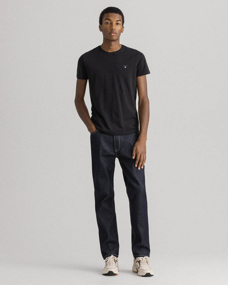 Bawełniany t-shirt męski z nadrukiem regular fit czarny