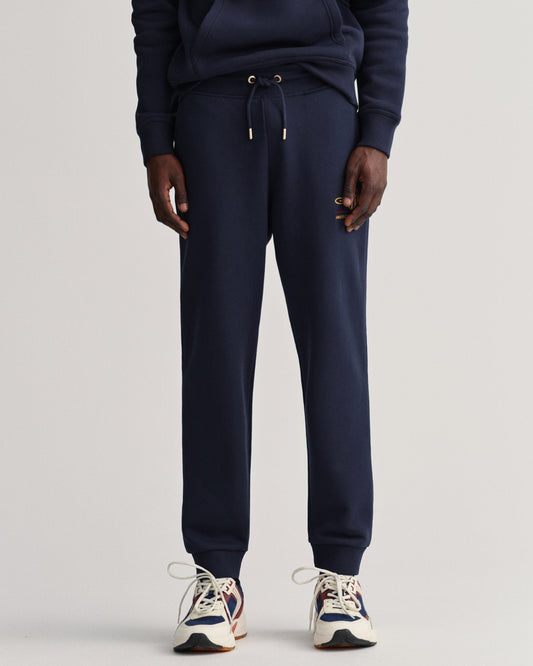 Spodnie dresowe męskie z nadrukiem regular fit granatowe