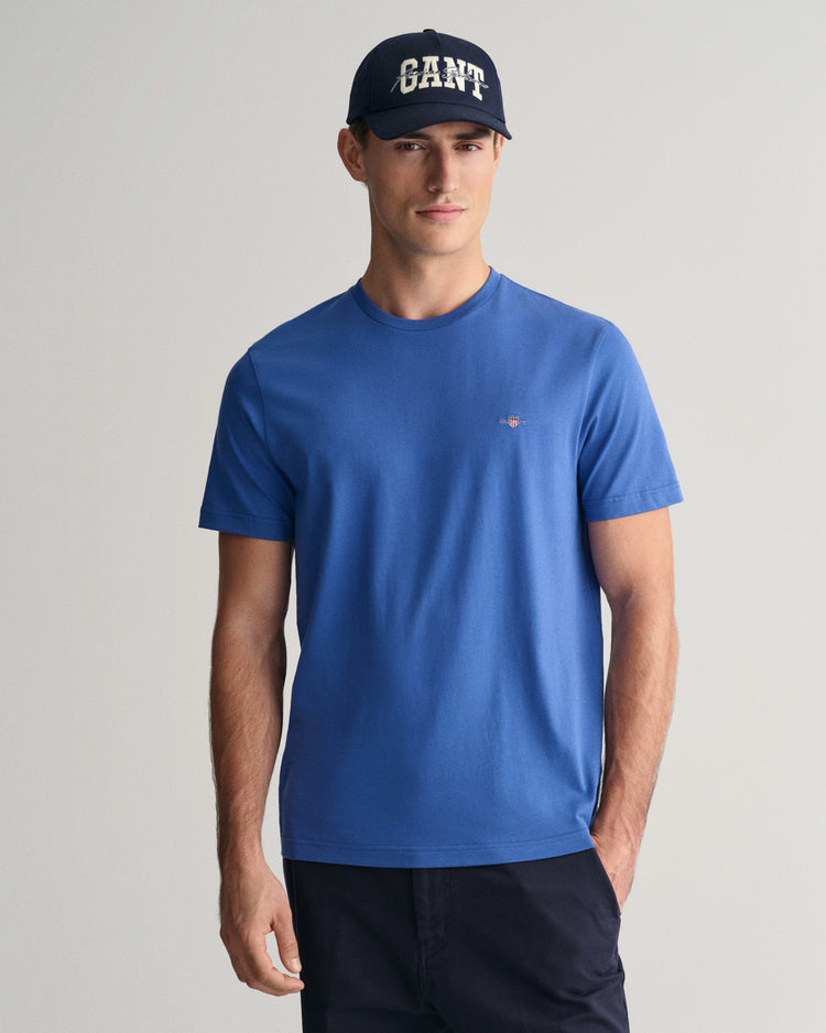 T-shirt męski okrągły dekolt regular fit niebieski