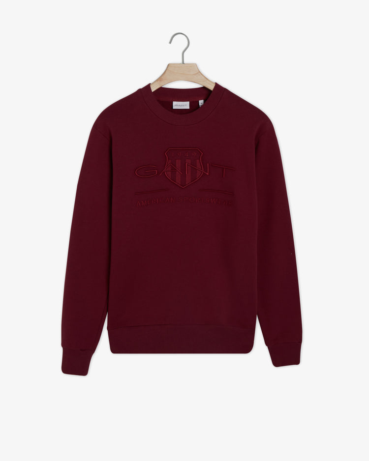 Bawełniana bluza męska z okrągłym kołnierzykiem regular fit bordowa