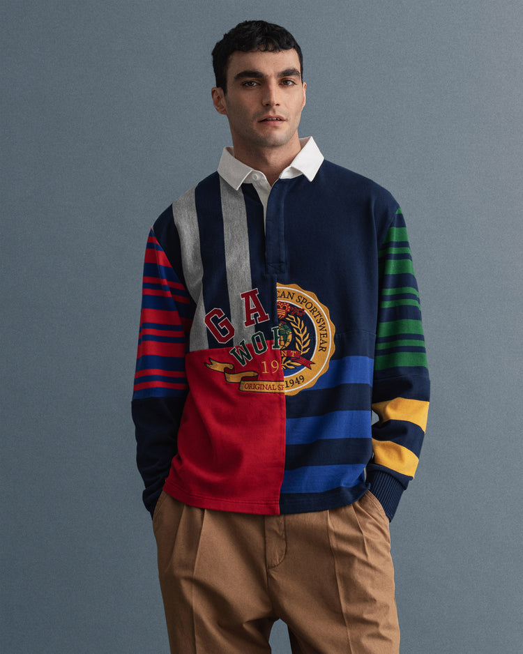 Męska koszulka rugby z motywem World Crest Mixed