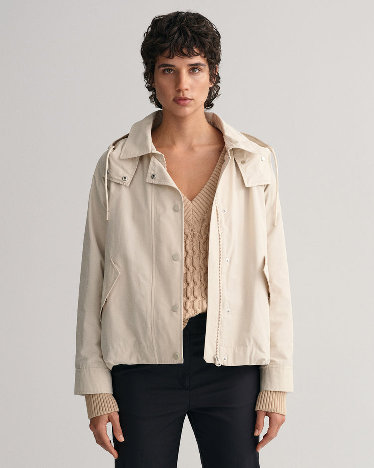 Kurtka damska z zamkiem z długim rękawem regular fit beżowa