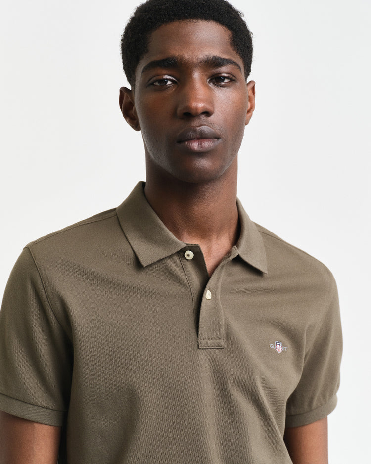 Bawełniana polo męska z długim rękawem slim fit zielona