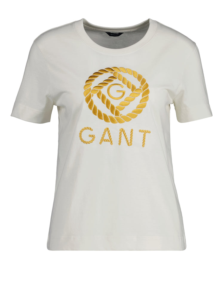 Bawełniana koszulka damska z krótkim rękawem z nadrukiem relaxed fit beżowa