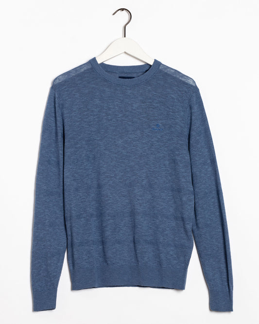 Męski sweter bawełniano-jedwabno-lniany z okrągłym dekoltem