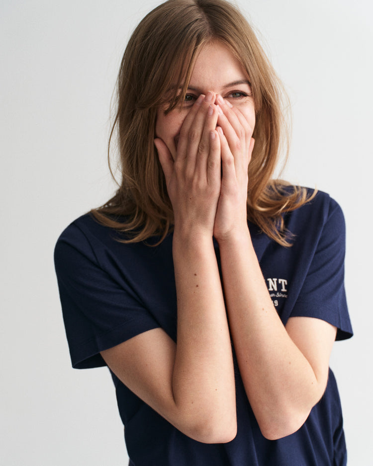 Bawełniana koszulka damska z nadrukiem okrągły kołnierzyk regular fit