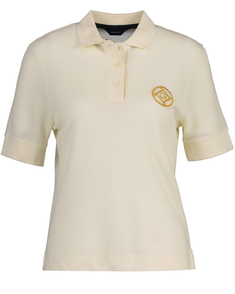 Polo damskie beżowe o luźnym kroju z logo