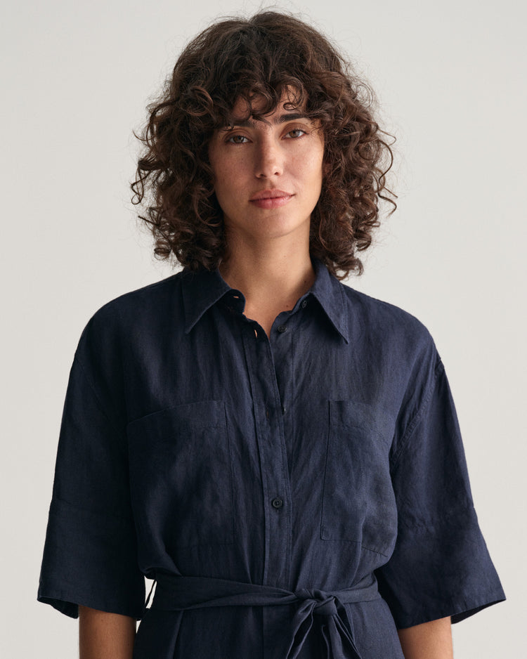 Lniana sukienka z krótkim rękawem