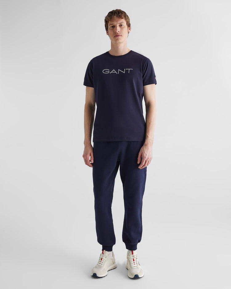 Bawełniana koszulka męska z nadrukiem regular fit granatowa