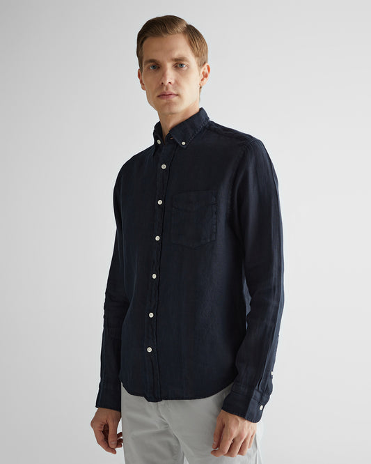 Lniana koszula męska z długim rękawem regular fit czarna