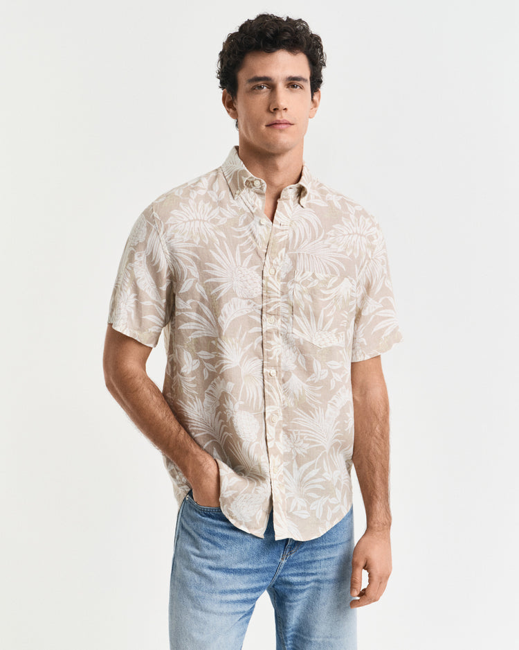 Koszula męska z krótkim rękawem regular fit beżowa