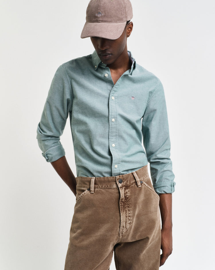 Koszula męska z długim rękawem slim fit zielona